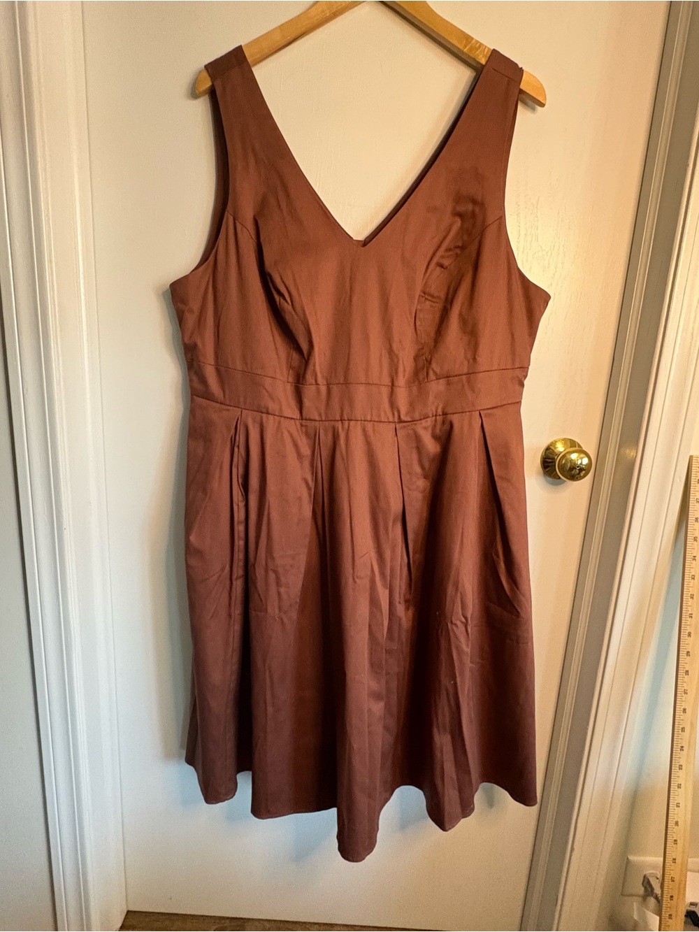 fervour Sz 2X Brown V-Neck Sleeveless Knee Dress Zip Fit&Flare Lagenlook Preppy